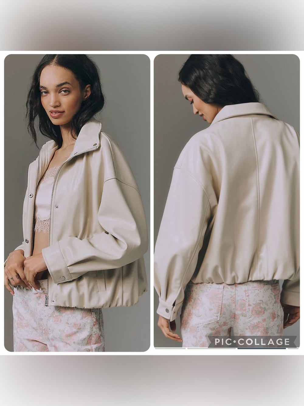 Medium Anthropologie Pilcro funnel neck faux leather bomber jacket bone cream